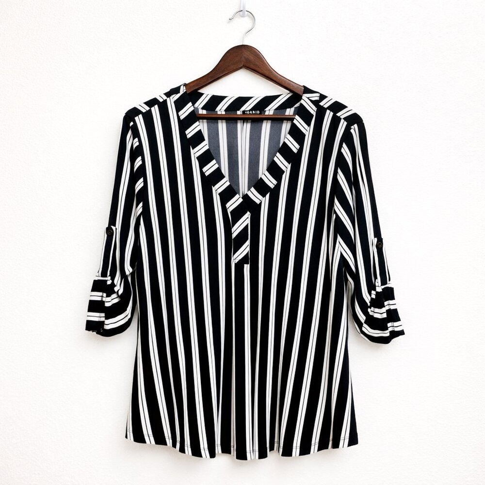 Torrid Black White Striped Tunic Top Stretch Blouse Size 1 Flowy Casual Work